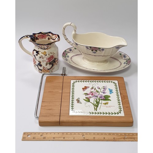 116 - Saxon Wedgwood Gravy Boat, Mason Ironstone Mandalay Jug and Pimpernel Cheese plate (as is)