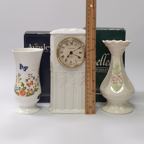 119 - Lot of 3x Pieces - Wedgwood Clock, H: 21cm, Aynsley Cottage Garden 6