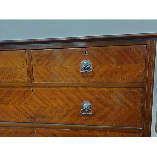 131 - Inlaid Mahogany 2 over 3 Chest of Drawers, H:78 x W:106 x D:49cm