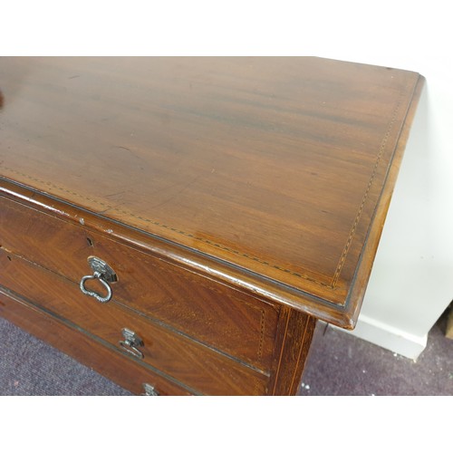 131 - Inlaid Mahogany 2 over 3 Chest of Drawers, H:78 x W:106 x D:49cm