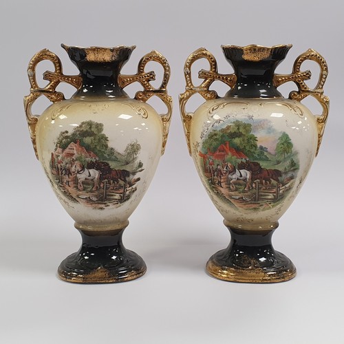 234 - Pair of Twin Handled Porcelain Vases, Height 27cm