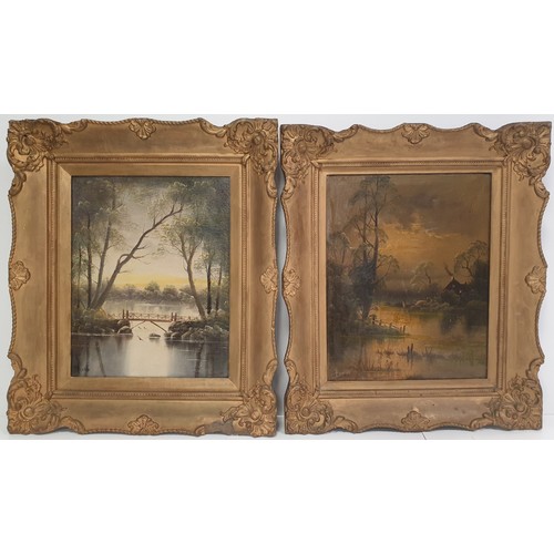 233 - Pair of Gilt Framed Oil on Canvas, Sunrise and Sunset, H:72 x W:62cm