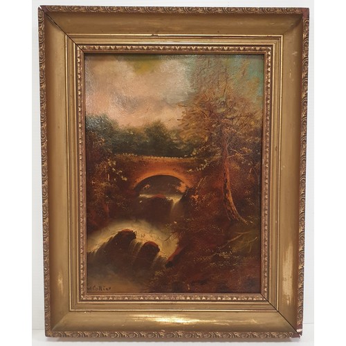 241 - Antique Gilt Framed Oil on Canvas Bridge Scene 47cm x 52cm