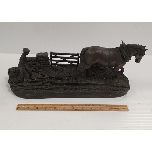 328 - Lot of 2x Genesis Ornaments, Horse and Plough and Milk Maid. 17 x 42 x 14cm and 18 x 32 x 13cm