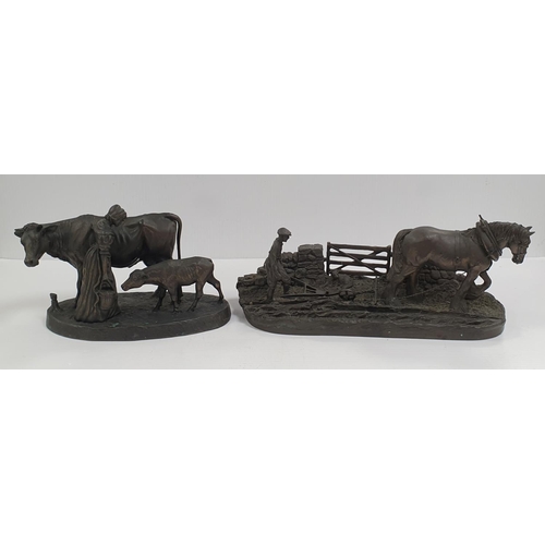 328 - Lot of 2x Genesis Ornaments, Horse and Plough and Milk Maid. 17 x 42 x 14cm and 18 x 32 x 13cm