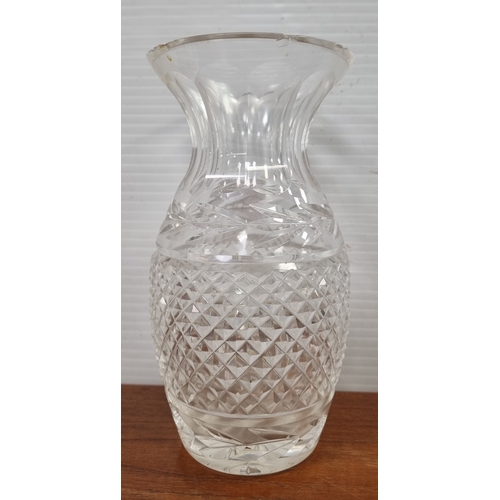 181 - Set of 3 cut-glass tableware: Waterford Sugar Castor (top missing) and Tipperary vase and Waterford ... 