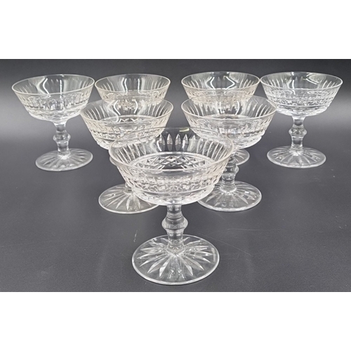 183 - Set of 6 Waterford cut crystal champagne coupes H:11cm x W:11cm.