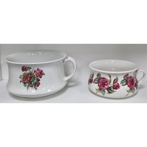75 - Lot of two chamber pots including a Portmeirion Pottery Rose-Decorated Chamber Pot H:14cm x W:24cm.