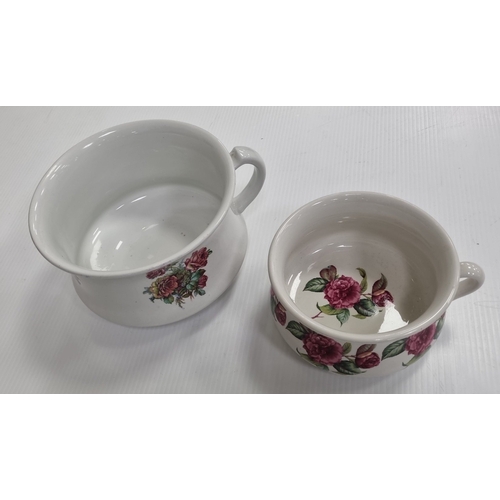 75 - Lot of two chamber pots including a Portmeirion Pottery Rose-Decorated Chamber Pot H:14cm x W:24cm.
