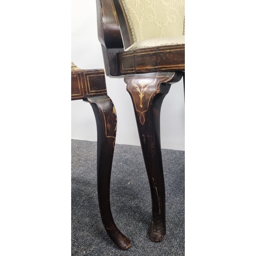 79 - Edwardian Inlaid 3 Piece Drawing Room Set - two-seat settee and pair of chairs H:86cm x W:141cm x D:... 