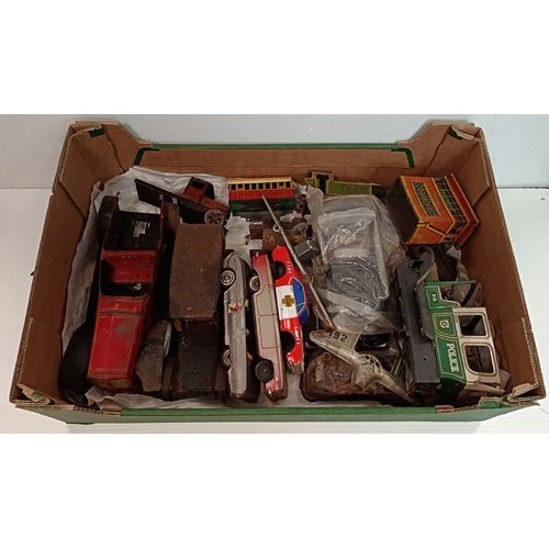 214 - Large Collection of vintage tinplate toy vehicles and accessories