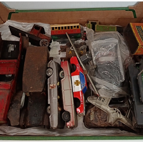 214 - Large Collection of vintage tinplate toy vehicles and accessories