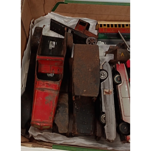 214 - Large Collection of vintage tinplate toy vehicles and accessories