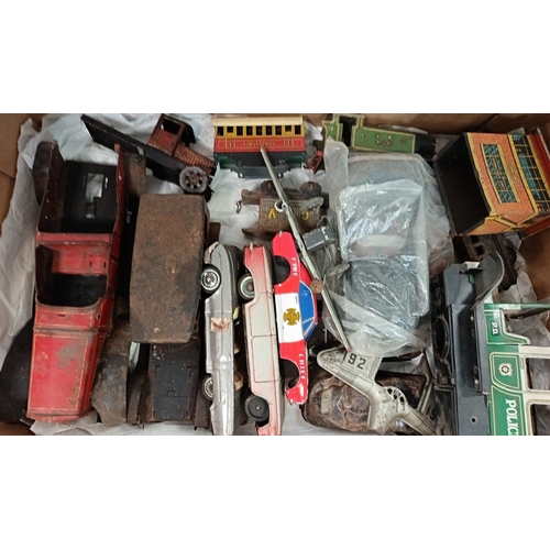 214 - Large Collection of vintage tinplate toy vehicles and accessories