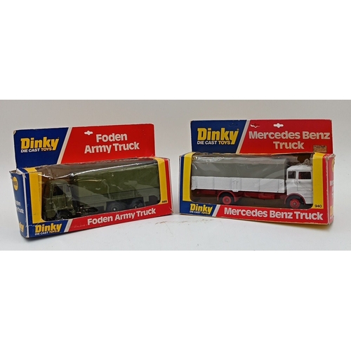 217 - Lot of 2x vintage boxed Dinky Toys die-cast lorries: Foden Army Truck and Mercedes-Benz Truck
