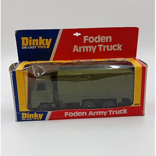217 - Lot of 2x vintage boxed Dinky Toys die-cast lorries: Foden Army Truck and Mercedes-Benz Truck