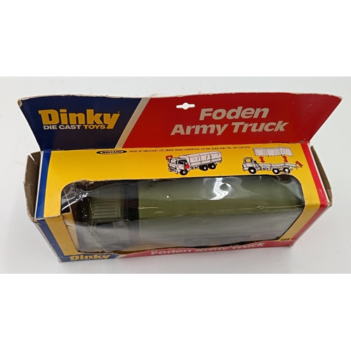 217 - Lot of 2x vintage boxed Dinky Toys die-cast lorries: Foden Army Truck and Mercedes-Benz Truck