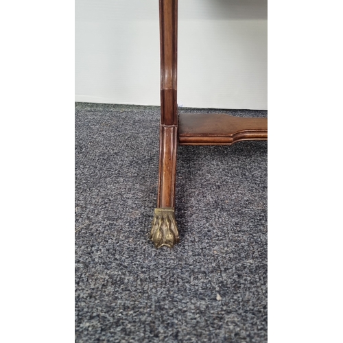 107 - Regency style mahogany coffee table with brass paw feet, H: 51cm x W: 76cm x D: 45cm