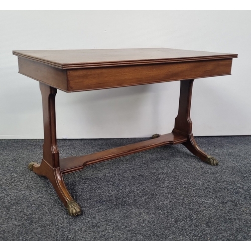 107 - Regency style mahogany coffee table with brass paw feet, H: 51cm x W: 76cm x D: 45cm