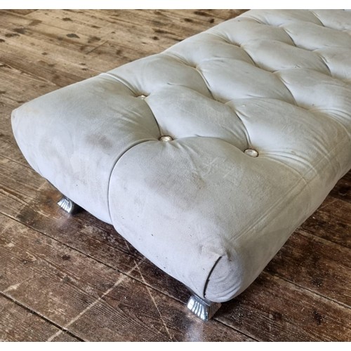 110 - Large Buttoned Footstool on Chrome Leg, L: 148cm x W: 46cm x D: 26cm