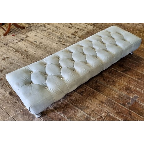 110 - Large Buttoned Footstool on Chrome Leg, L: 148cm x W: 46cm x D: 26cm