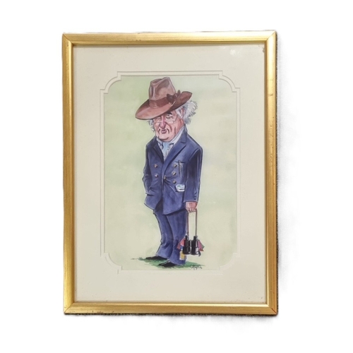 61 - Set of 4 framed signed caricature watercolours of Irish figures H:40 cm x W:30cm