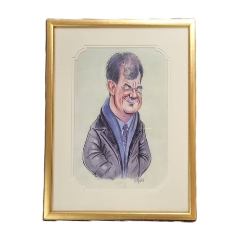 61 - Set of 4 framed signed caricature watercolours of Irish figures H:40 cm x W:30cm