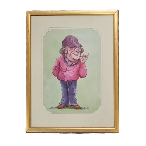 61 - Set of 4 framed signed caricature watercolours of Irish figures H:40 cm x W:30cm