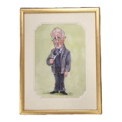 61 - Set of 4 framed signed caricature watercolours of Irish figures H:40 cm x W:30cm