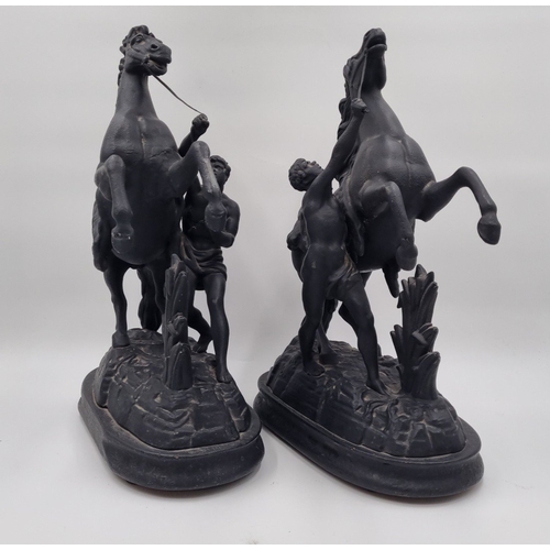 63 - Pair of cast-metal Marley Style Horses, H: 43cm