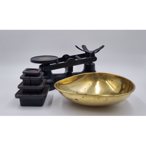 95 - Metal scales with brass pan and weights