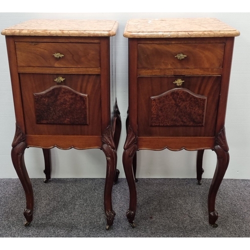 112 - Pair of Marble-Top Bedside Cabinets, H: 85cm x W: 41cm x D: 41cm