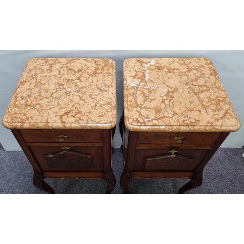 112 - Pair of Marble-Top Bedside Cabinets, H: 85cm x W: 41cm x D: 41cm