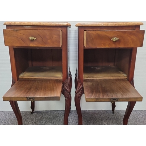 112 - Pair of Marble-Top Bedside Cabinets, H: 85cm x W: 41cm x D: 41cm