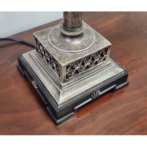 114 - Pair of metal table lamps with fabric shades, H: 80cm
