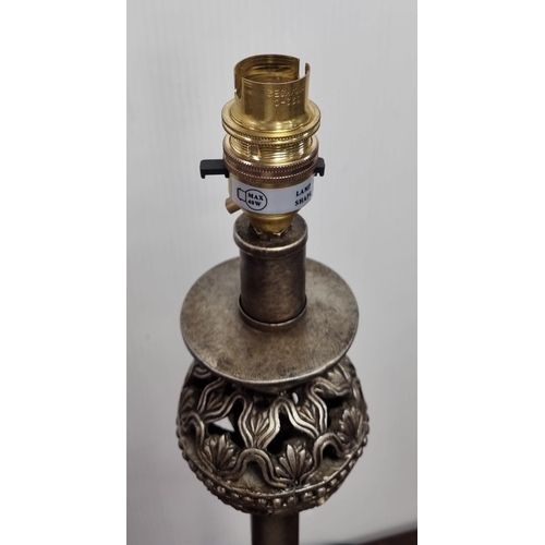 114 - Pair of metal table lamps with fabric shades, H: 80cm