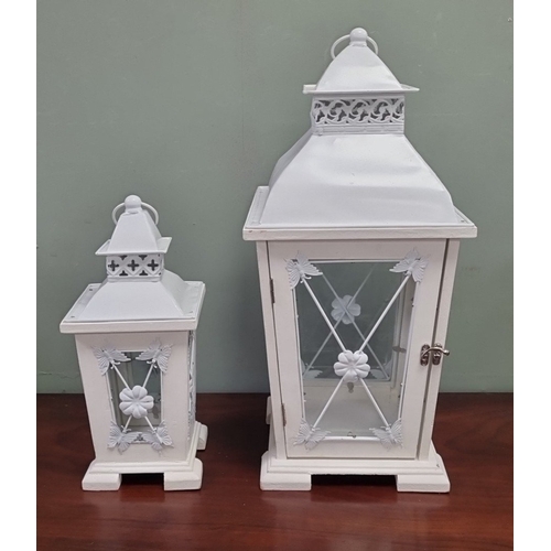 115 - Pair of lantern style candle holders, tallest H: 55cm
