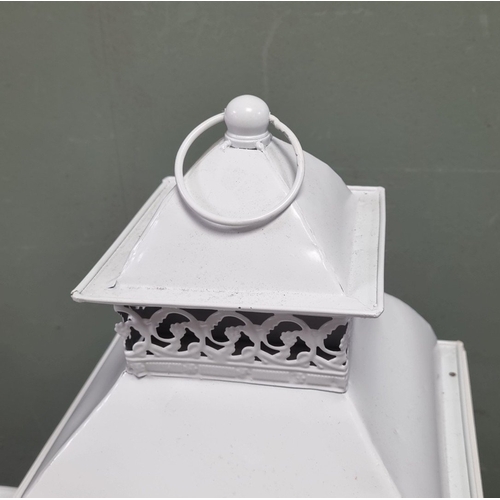 115 - Pair of lantern style candle holders, tallest H: 55cm