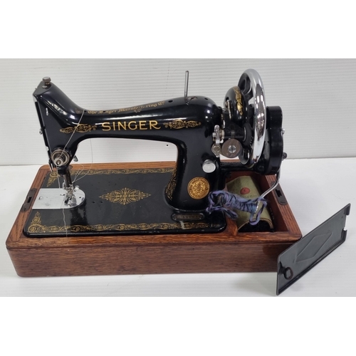 206 - Singer hand-crank sewing machine in carry case, serial no. EB386837