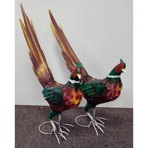 219 - Pair of Painted Metal Pheasant Ornaments, H: 69cm