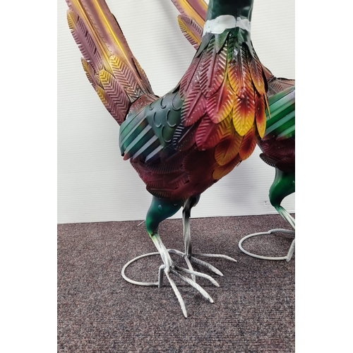 219 - Pair of Painted Metal Pheasant Ornaments, H: 69cm
