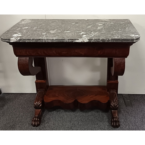 230 - Victorian mahogany console table with marble top. H: 89cm x W: 100cm x D: 49cm