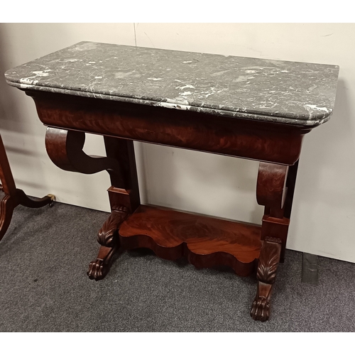 230 - Victorian mahogany console table with marble top. H: 89cm x W: 100cm x D: 49cm