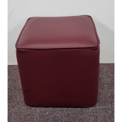 198 - Burgundy cube ottoman / footstool, H: 30cm x W: 30cm x D: 30cm