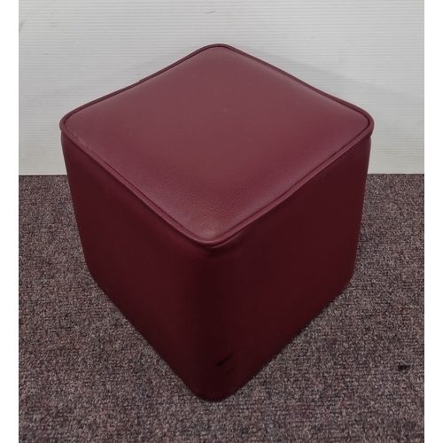 198 - Burgundy cube ottoman / footstool, H: 30cm x W: 30cm x D: 30cm