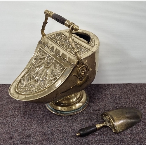 221 - Brass coal scuttle and shovel
