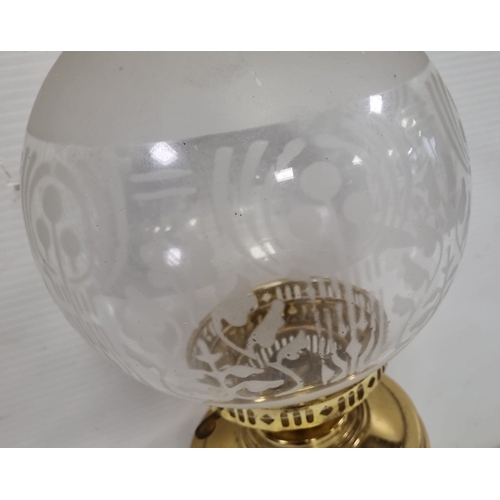 224 - Electric table lamp with etched glass globe shade, H: 49cm