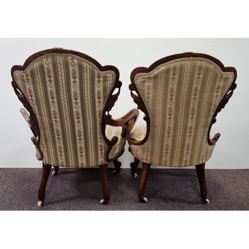 90 - Pair of Antique upholstered balloon-back armchairs