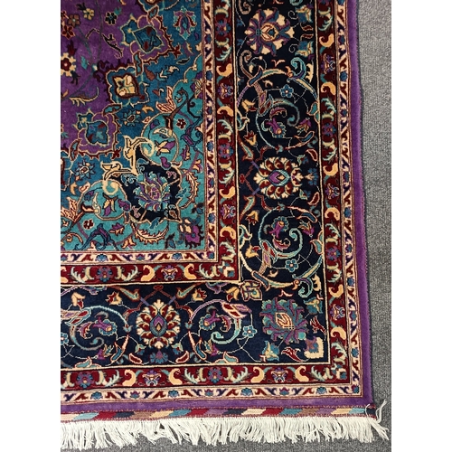 225 - Oriental-style medallion carpet in purple and teal palette, 300cm x 200cm