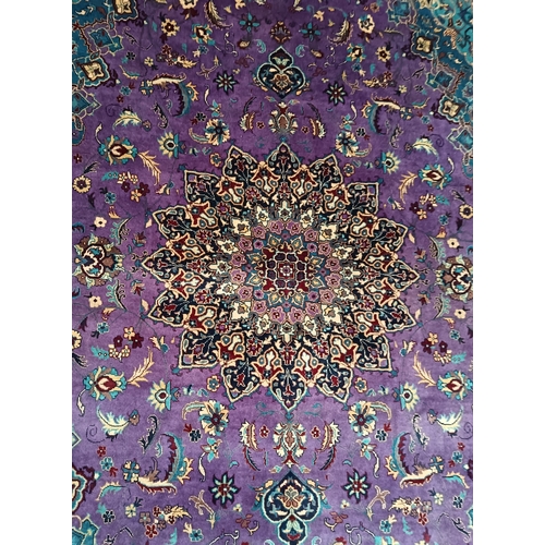 225 - Oriental-style medallion carpet in purple and teal palette, 300cm x 200cm
